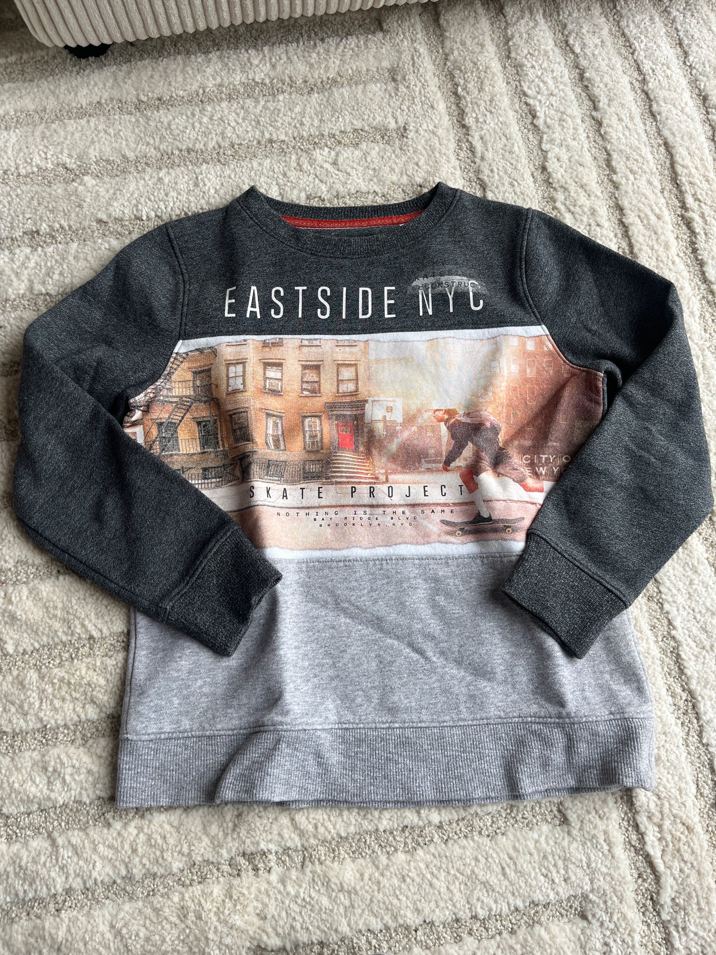 Sweat à manches longues gris et beige « Eastside NYC » - 10 ans