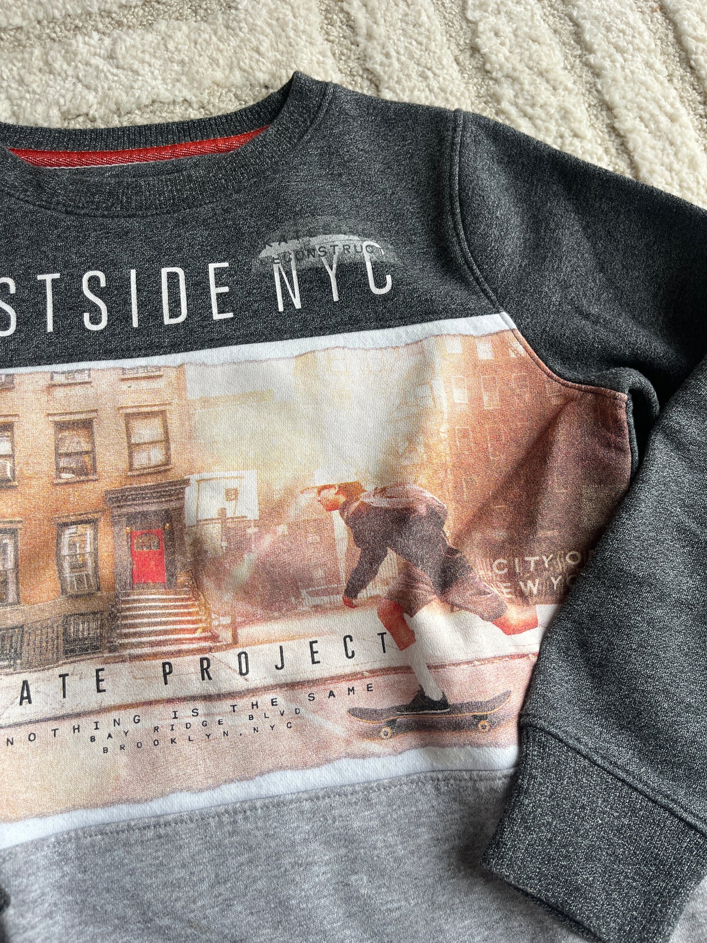 Sweat à manches longues gris et beige « Eastside NYC » - 10 ans