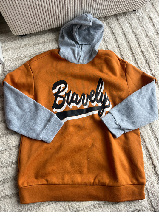 Sweat à manches longues et à capuche moutarde et gris « Bravely » - 15 ans