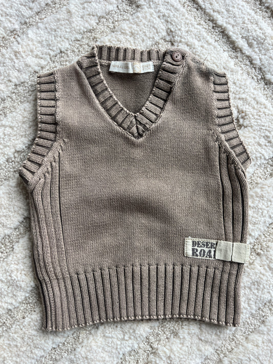 Pull sans manches en maille marron à col V TAO - 6 mois