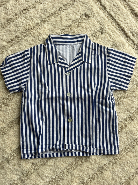 Chemise à manches courtes légère blanche rayée bleu marine - 12 mois