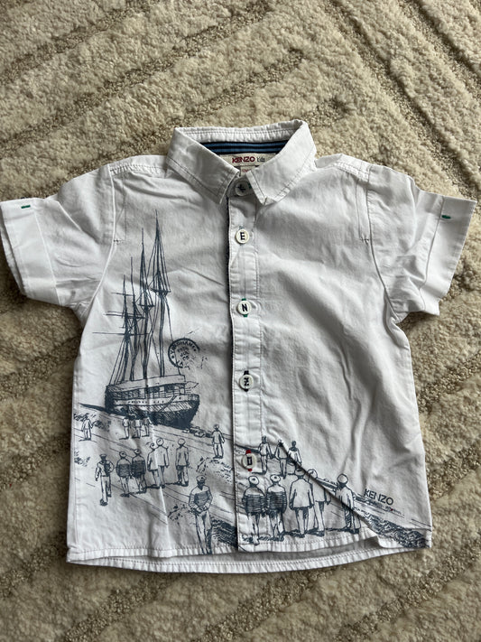 Chemise à manches courtes blanche et dessin port Kenzo Kids - 12 mois