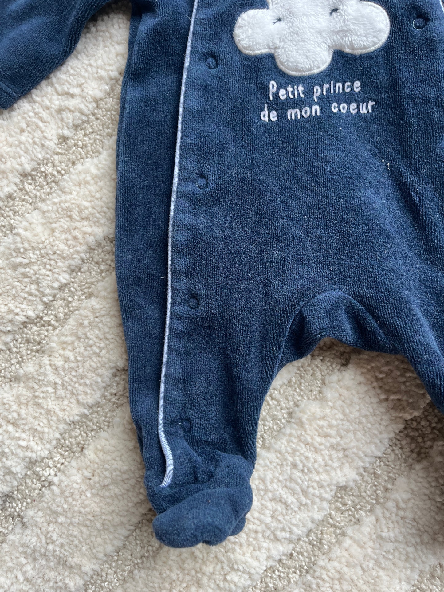 Pyjama velours bleu marine motif nuage avec col Claudine TAO - 0 mois