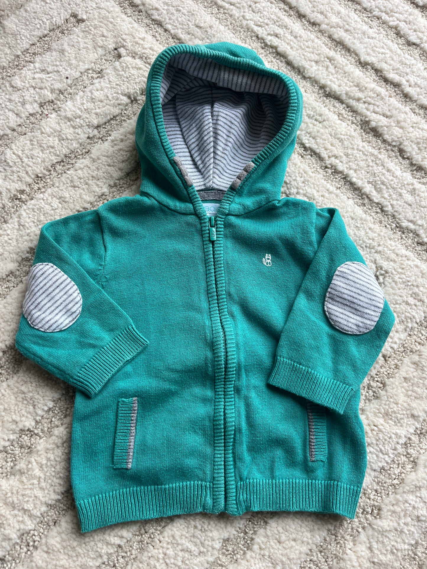 Gilet à zip bleu turquoise avec coudières à rayures - 6 mois