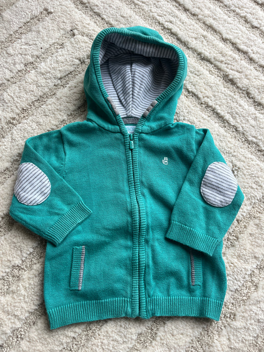 Gilet à zip bleu turquoise avec coudières à rayures - 6 mois
