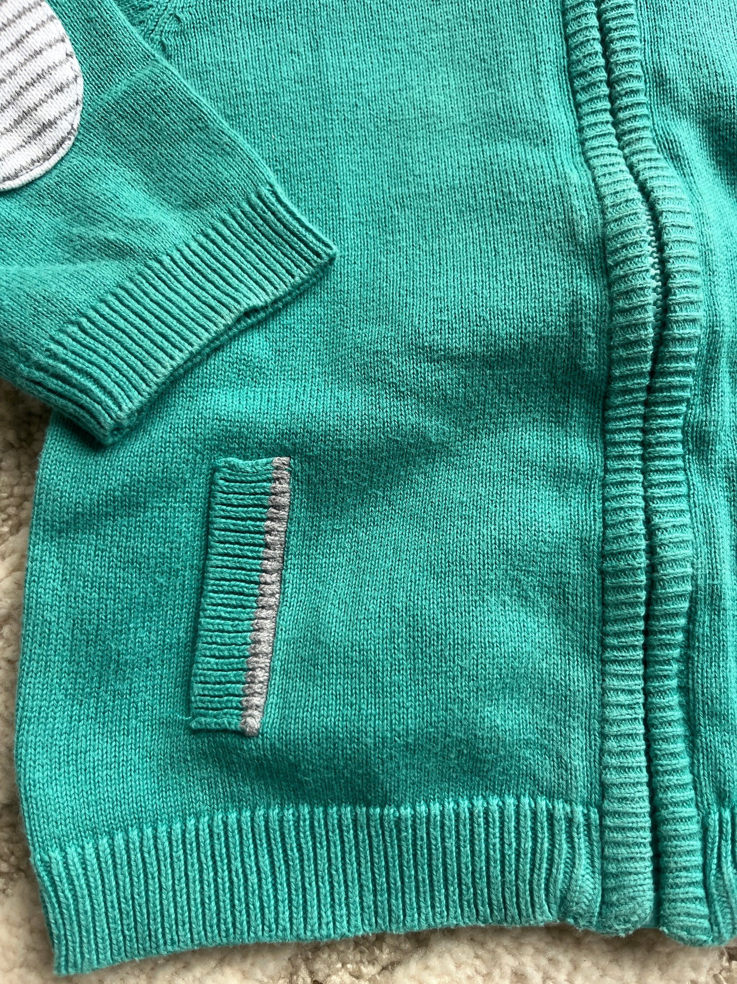Gilet à zip bleu turquoise avec coudières à rayures - 6 mois
