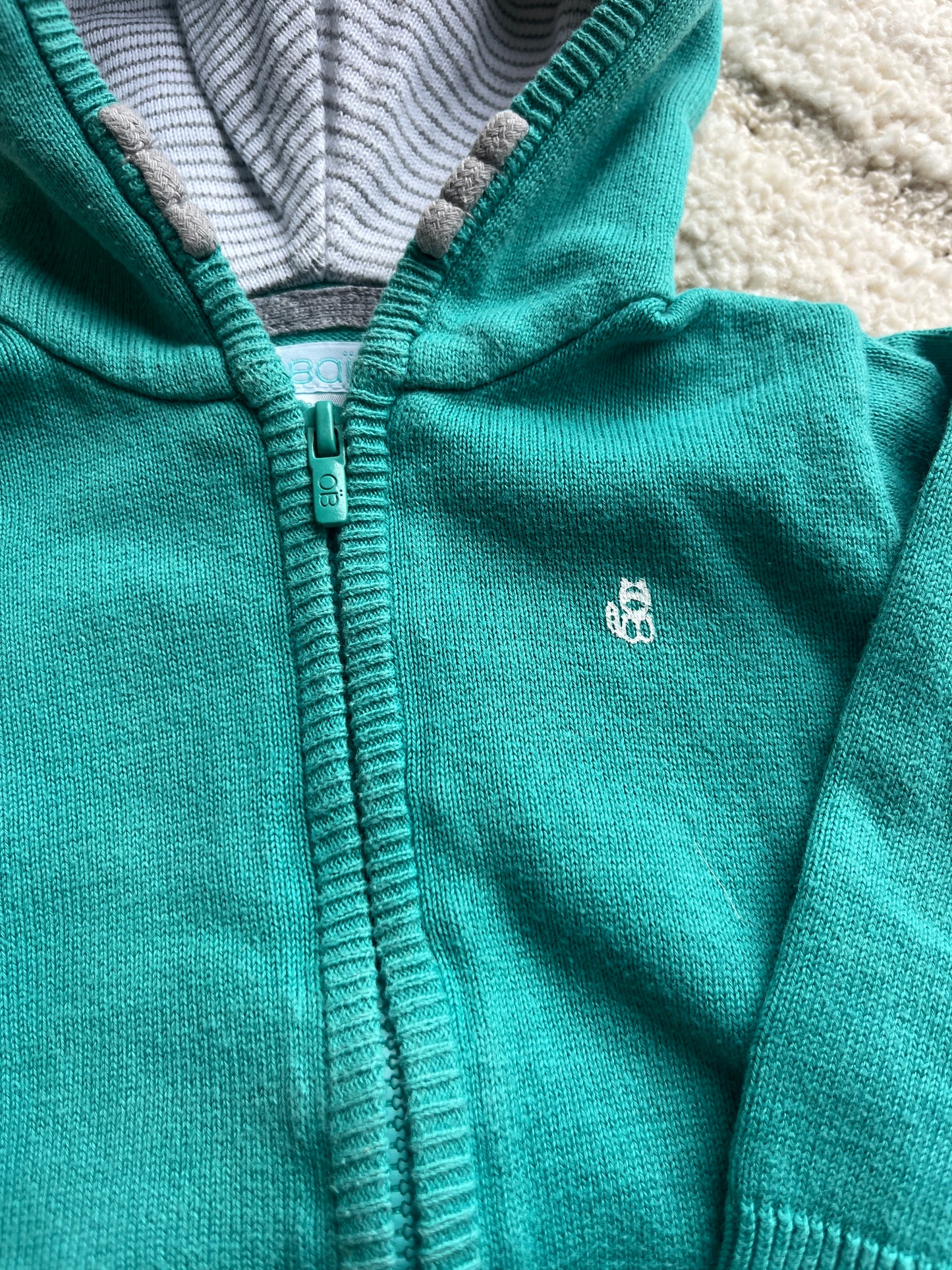 Gilet à zip bleu turquoise avec coudières à rayures - 6 mois