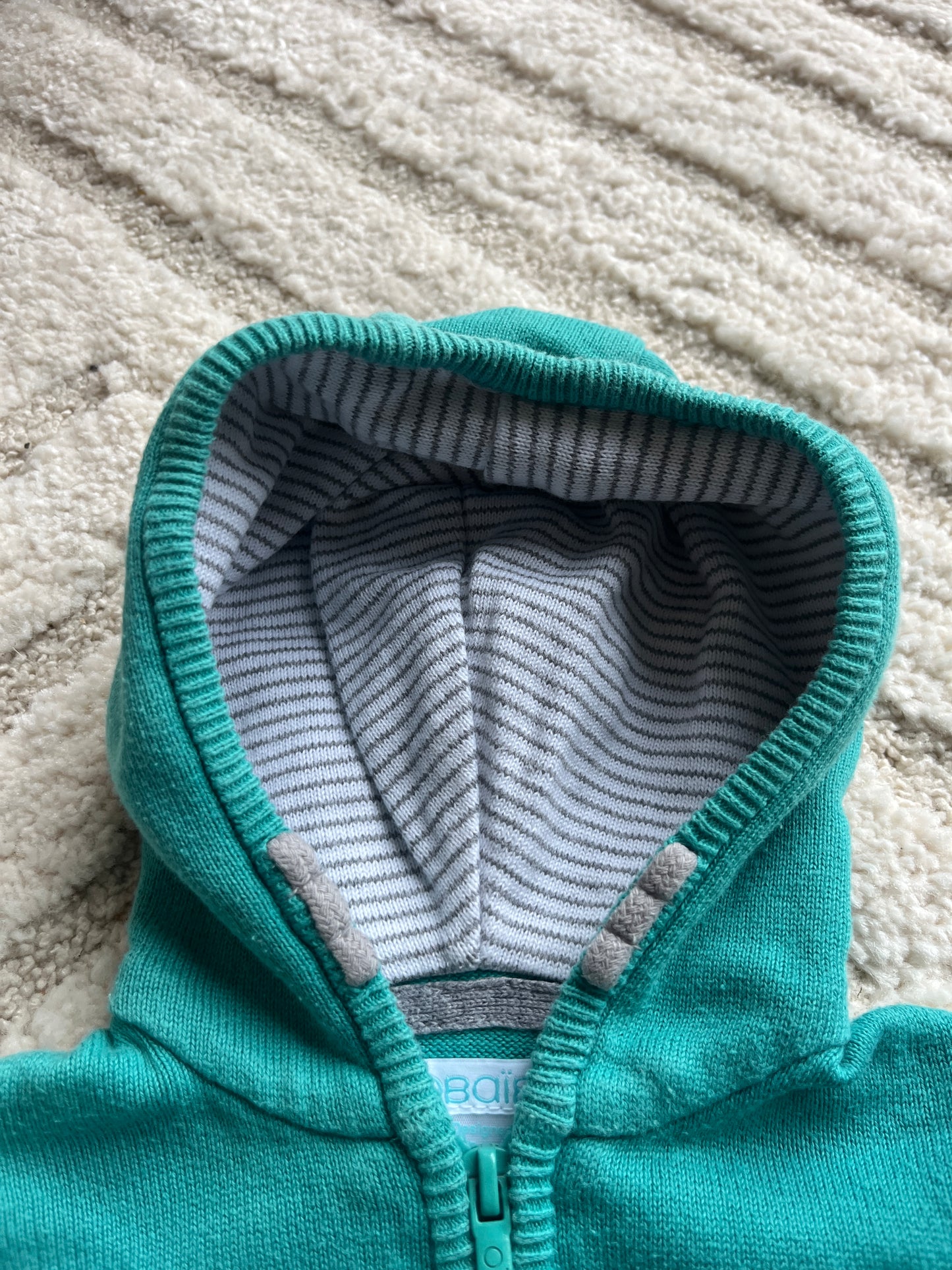 Gilet à zip bleu turquoise avec coudières à rayures - 6 mois