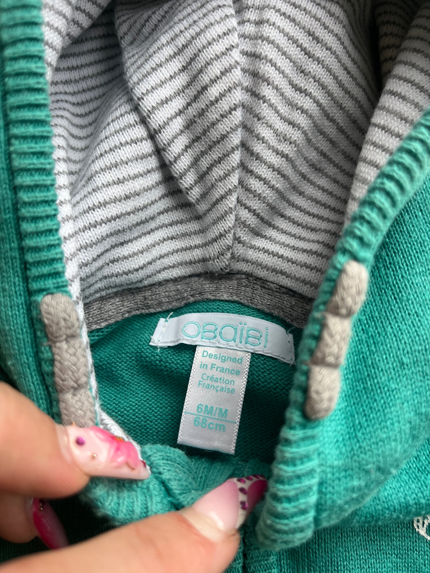 Gilet à zip bleu turquoise avec coudières à rayures - 6 mois