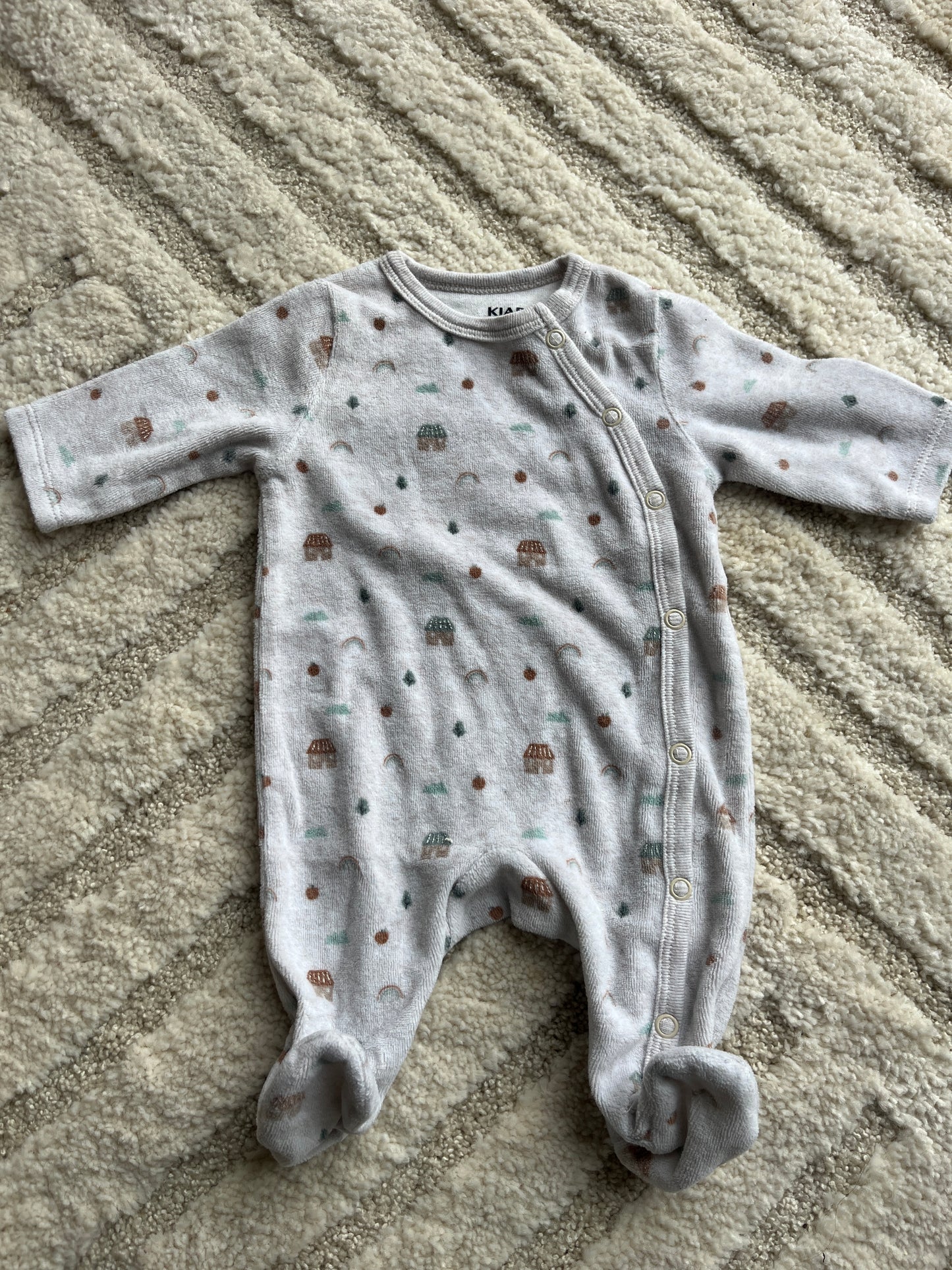 Pyjama velours beige motifs maisons - 1 mois