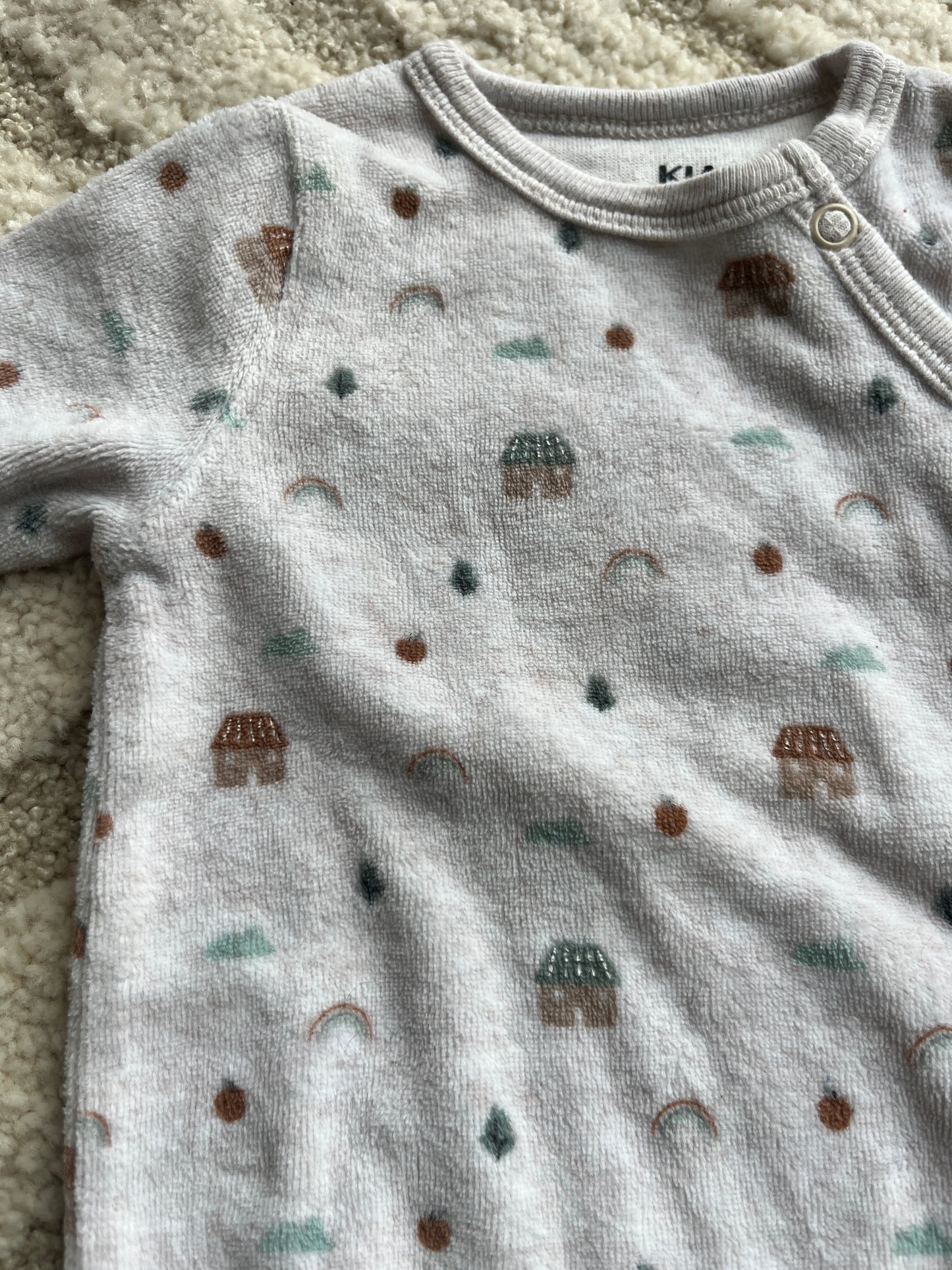 Pyjama velours beige motifs maisons - 1 mois