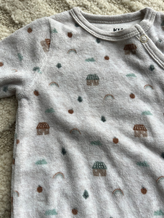 Pyjama velours beige motifs maisons - 1 mois