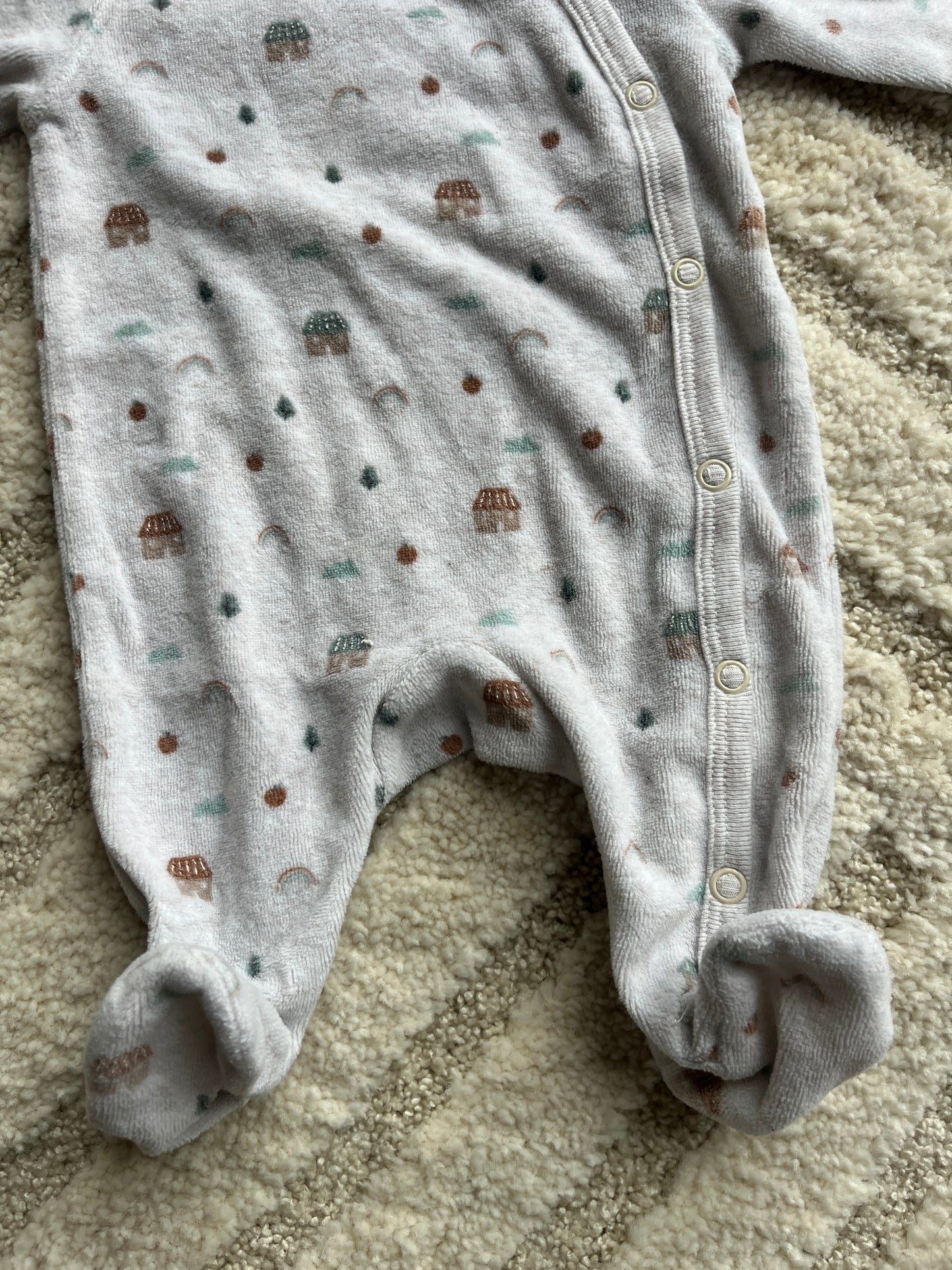 Pyjama velours beige motifs maisons - 1 mois