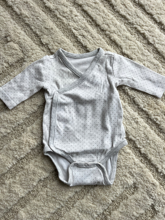 Body à manches longues blanc à pois gris asymétrique - 1 mois