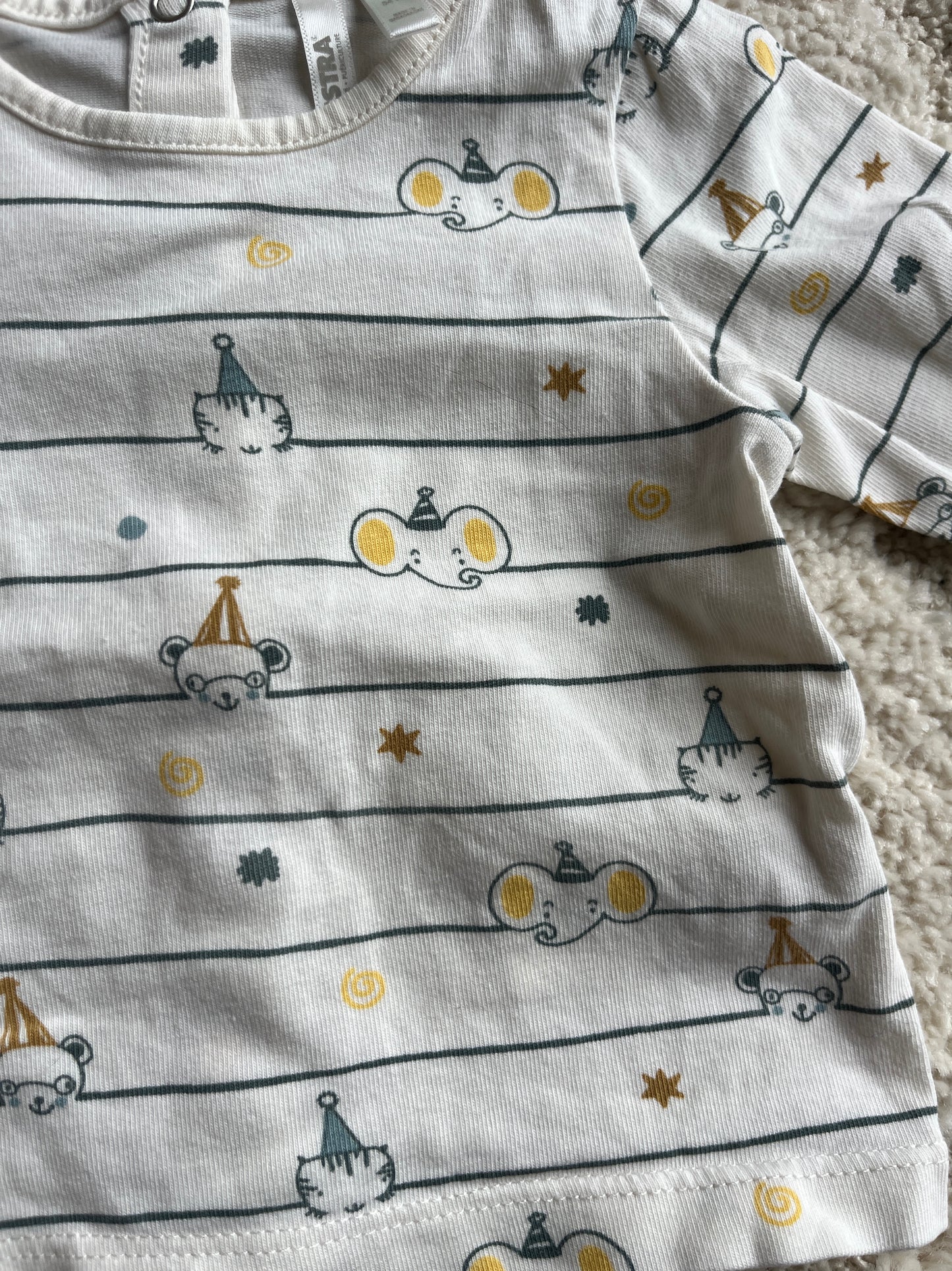 T-shirt à manches longues crème avec motifs éléphants Orchestra - 1 mois