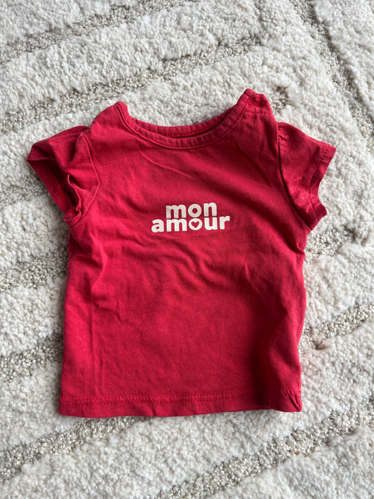 T-shirt à manches courtes rouge « mon amour » - 1 mois