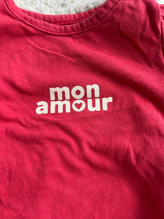 T-shirt à manches courtes rouge « mon amour » - 1 mois