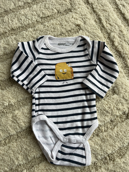 Body à manches longues rayé blanc et noir motif brioche - 1 mois