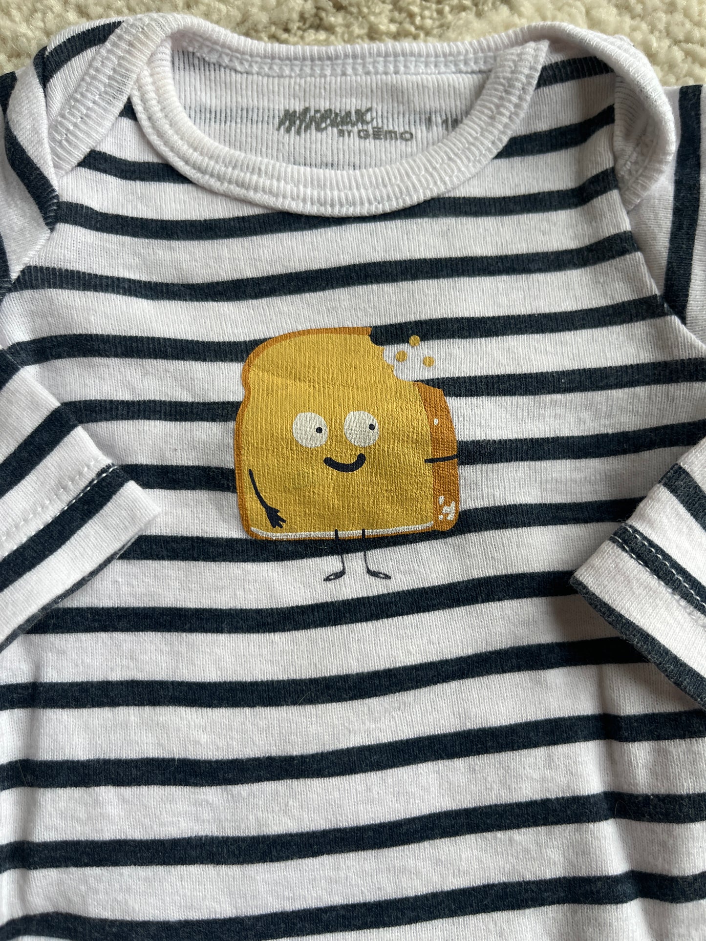 Body à manches longues rayé blanc et noir motif brioche - 1 mois
