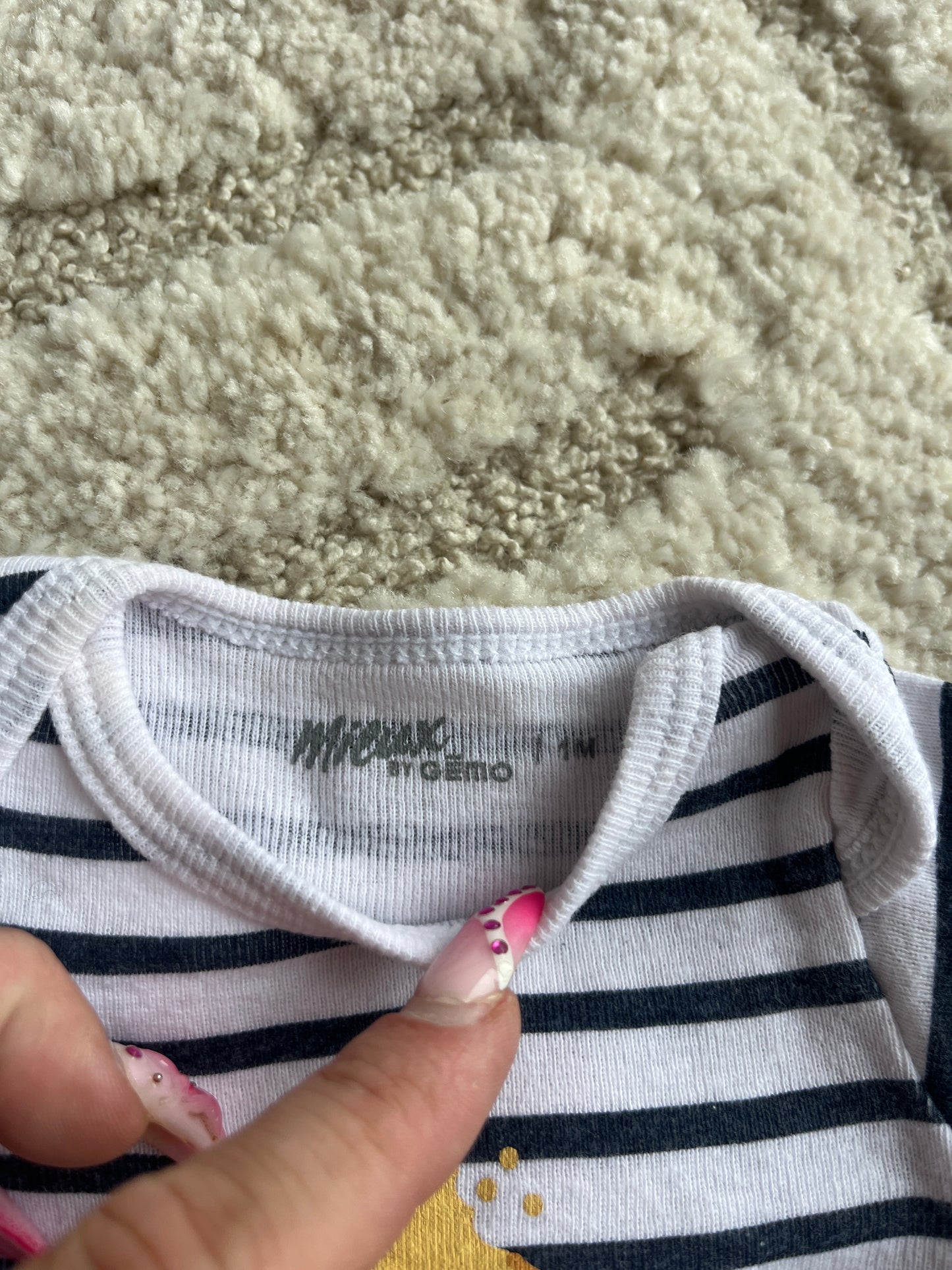Body à manches longues rayé blanc et noir motif brioche - 1 mois