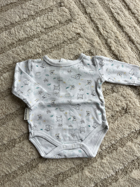 Body à manches longues blanc motifs animaux Petit Béguin - 1 mois