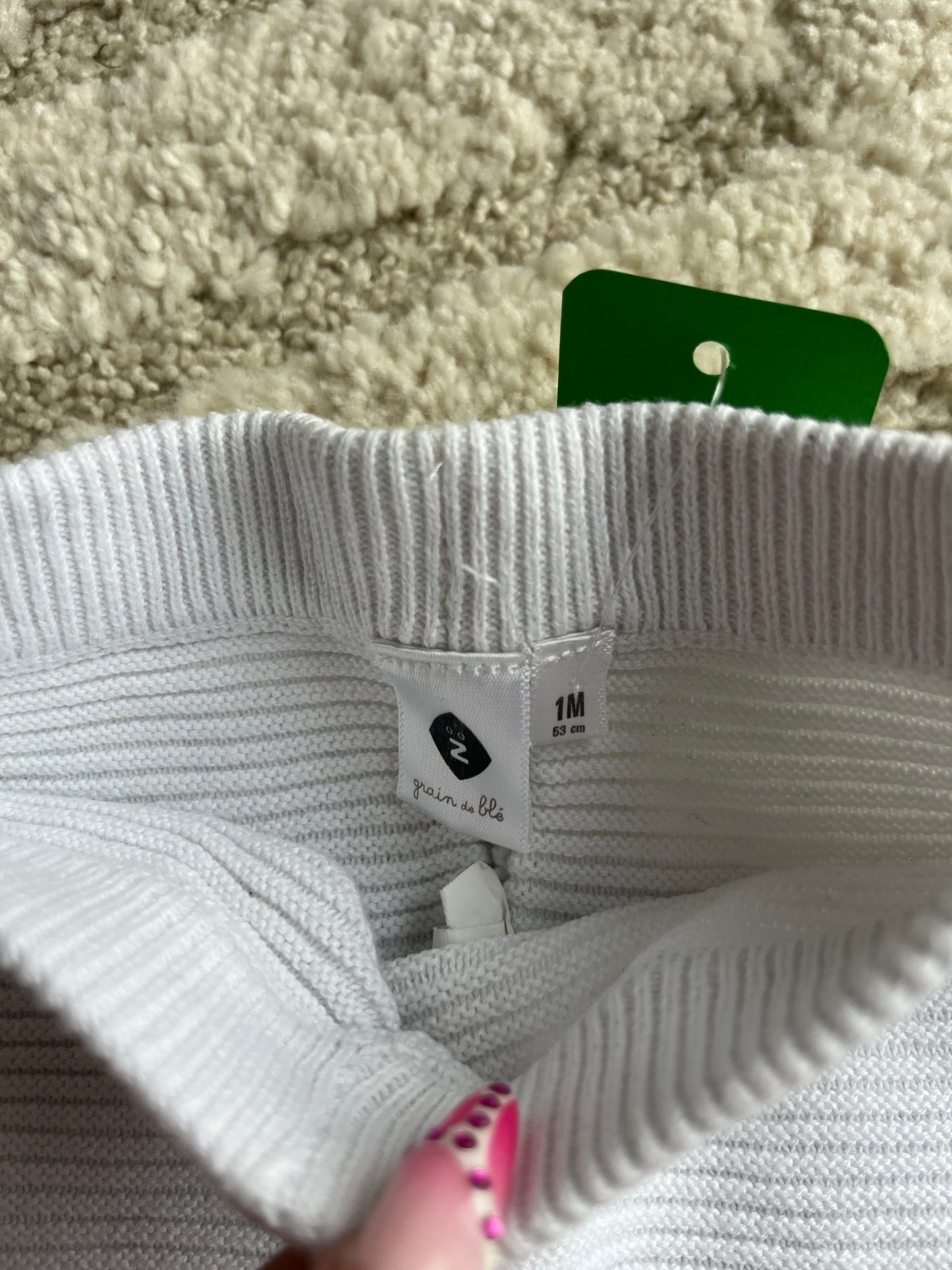 Legging côtelé blanc avec motif lapin Grain de Blé - 1 mois