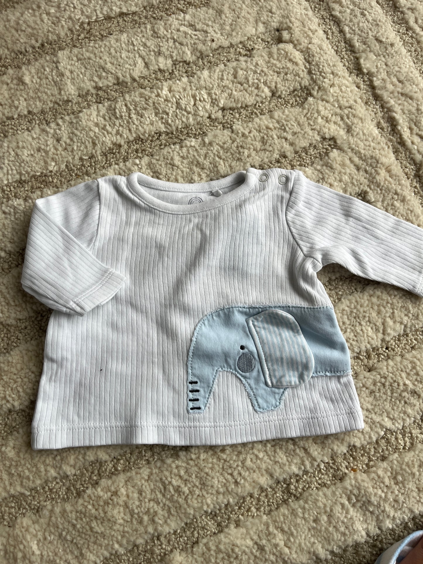 Ensemble côtelé blanc et bleu motif éléphant - 1 mois