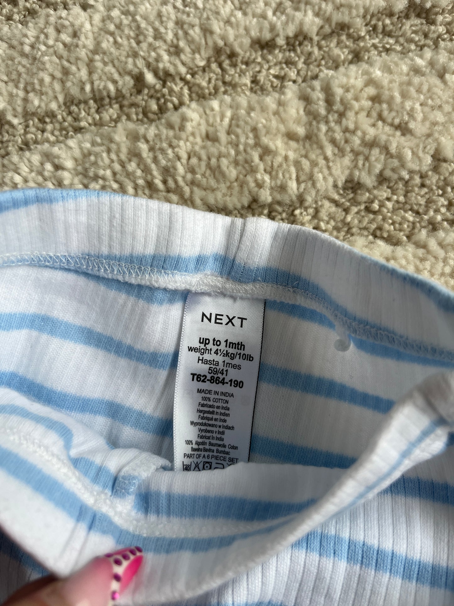 Ensemble côtelé blanc et bleu motif éléphant - 1 mois