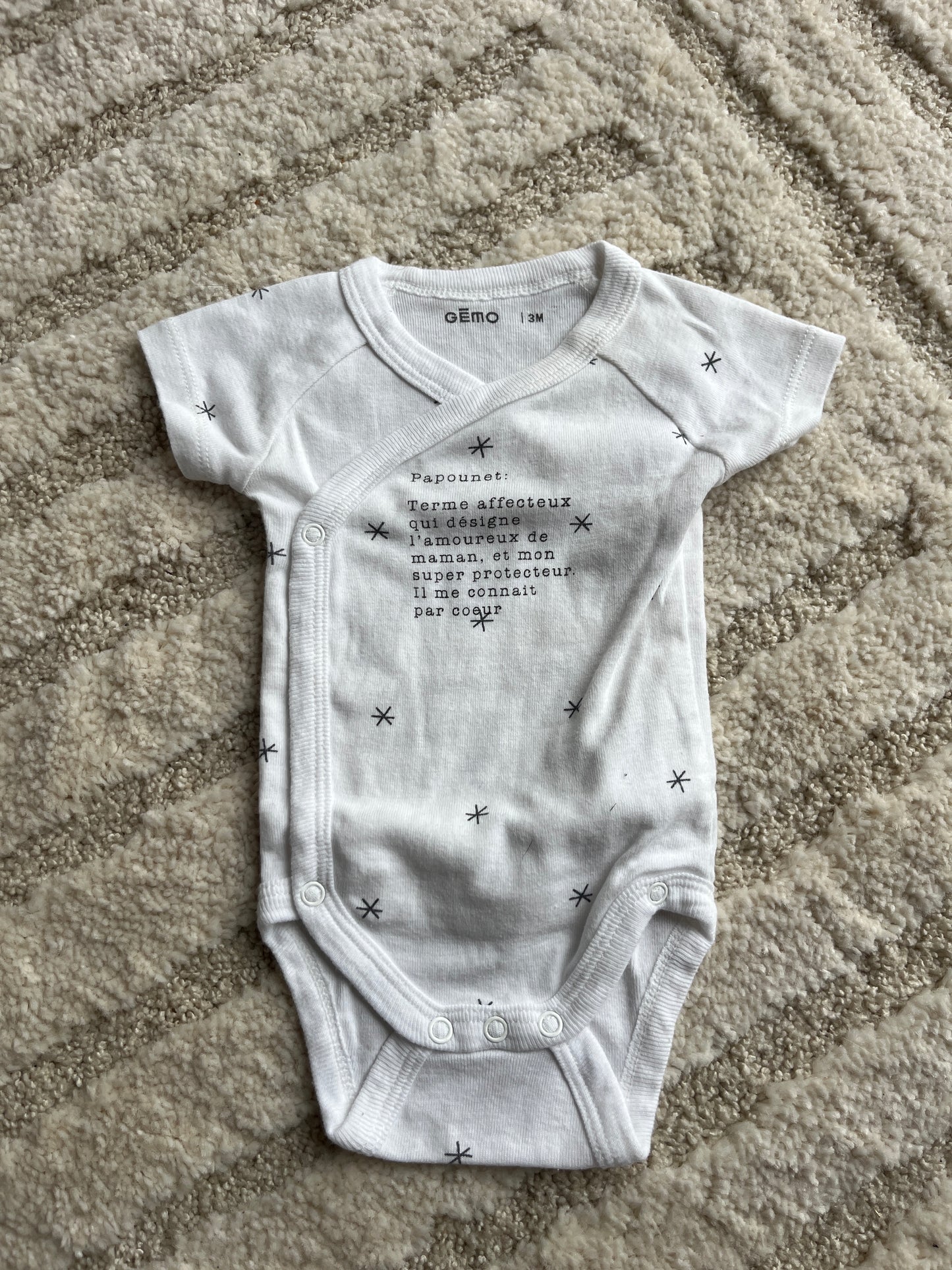 Body à manches courtes blanc asymétrique « papounet » - 3 mois