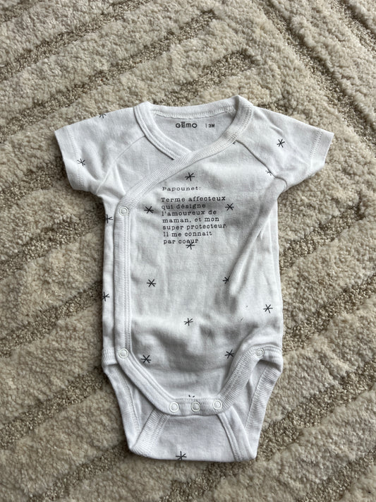 Body à manches courtes blanc asymétrique « papounet » - 3 mois
