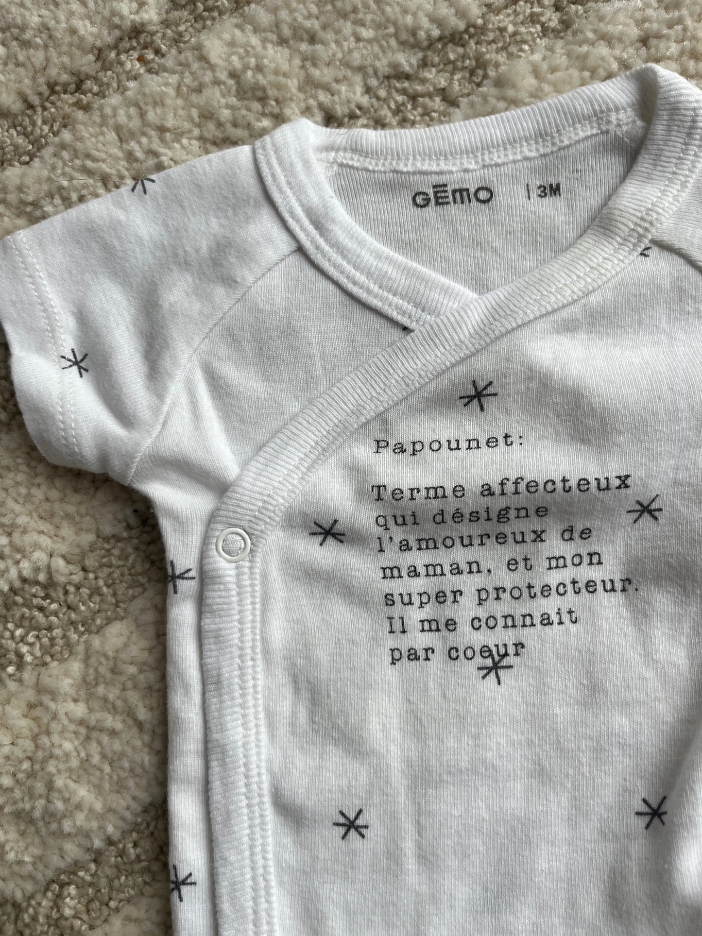 Body à manches courtes blanc asymétrique « papounet » - 3 mois