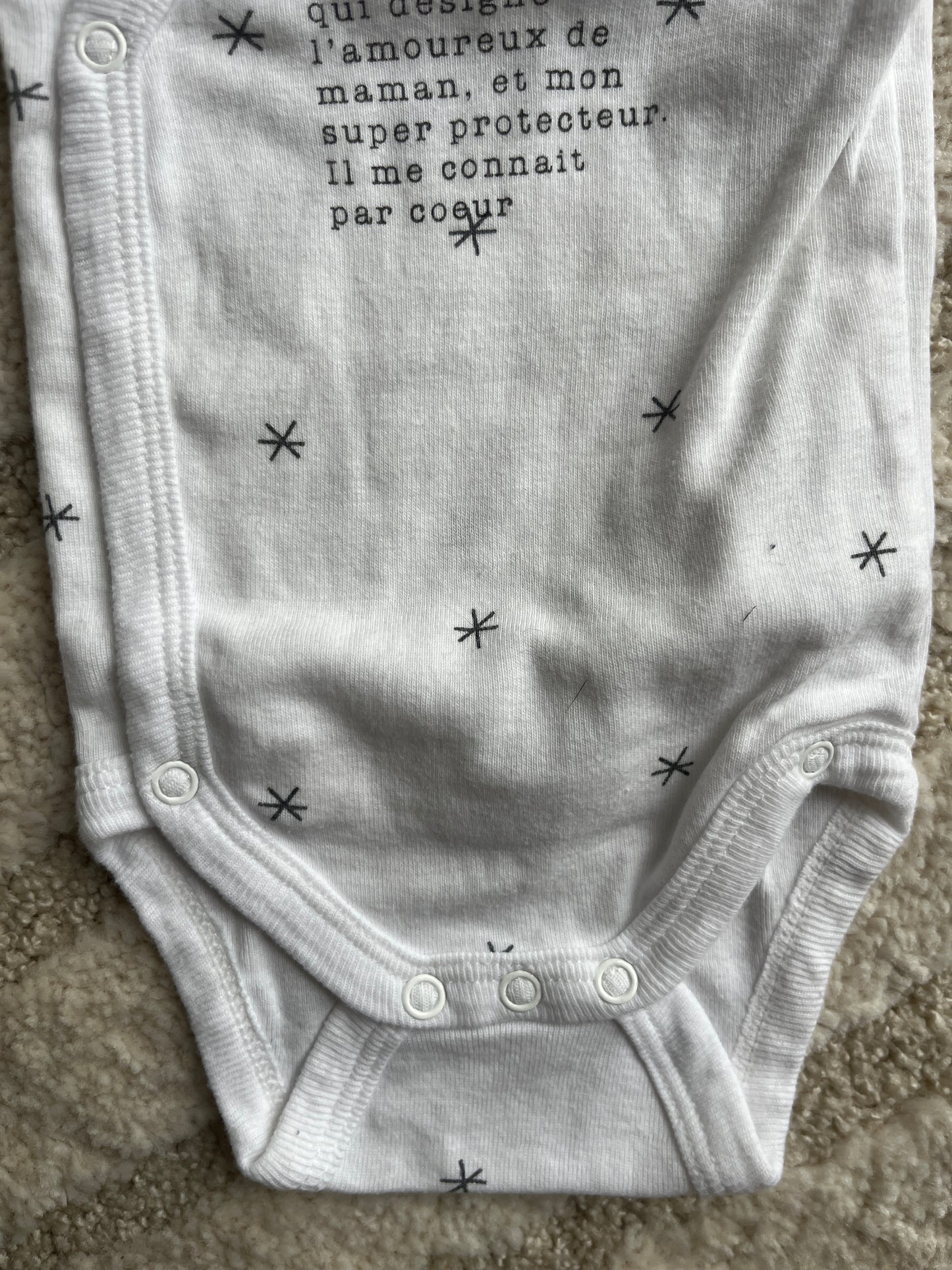 Body à manches courtes blanc asymétrique « papounet » - 3 mois