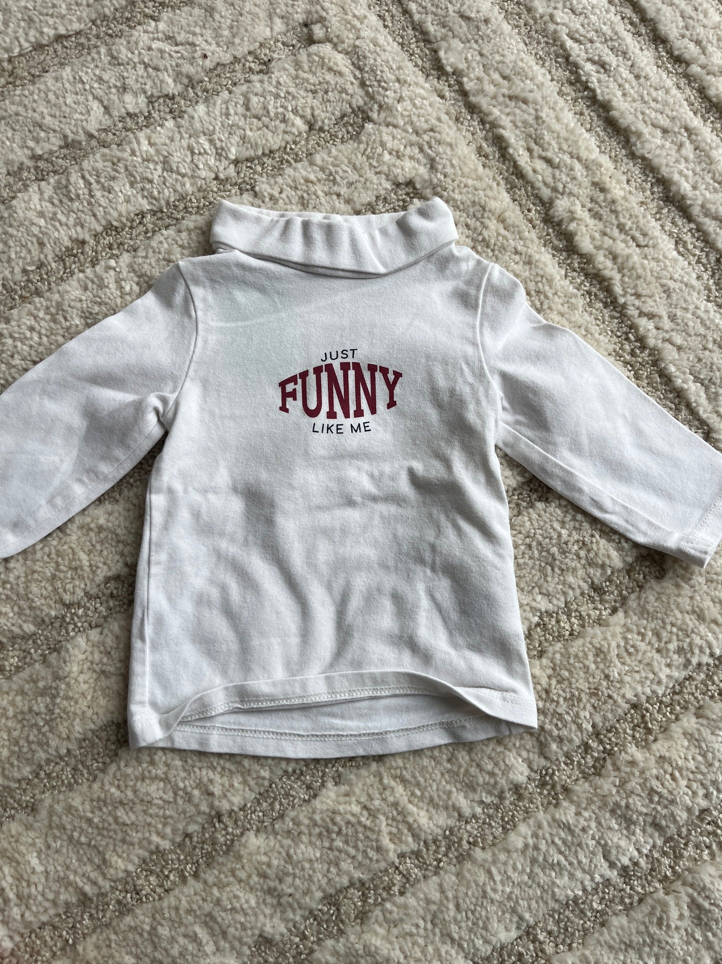 T-shirt à manches longues blanc avec col roulé « just funny like me » - 3 mois