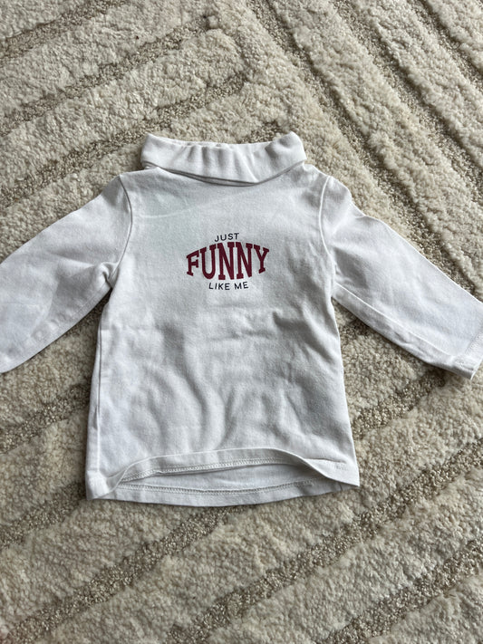 T-shirt à manches longues blanc avec col roulé « just funny like me » - 3 mois