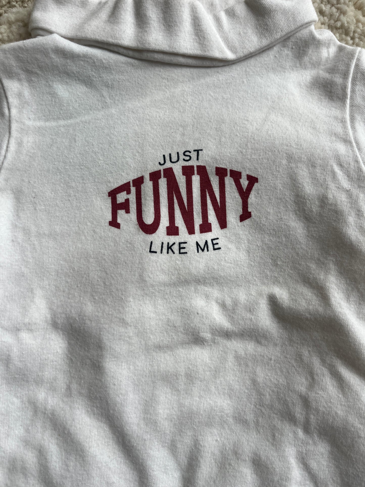 T-shirt à manches longues blanc avec col roulé « just funny like me » - 3 mois