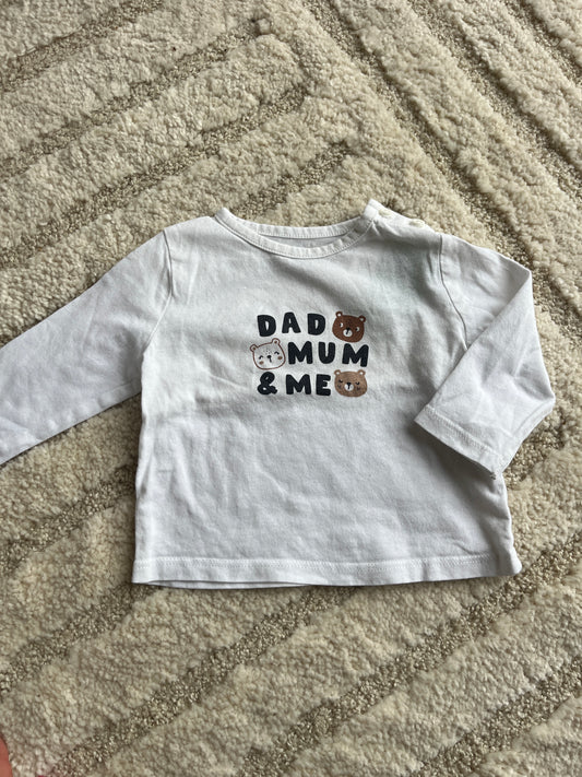 T-shirt à manches longues blanc « dad, mum & me » - 3 mois