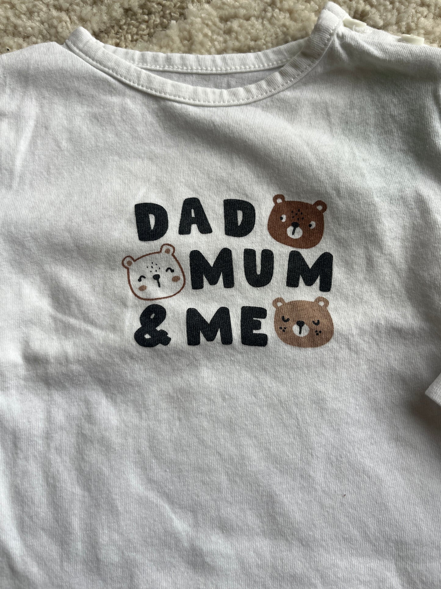 T-shirt à manches longues blanc « dad, mum & me » - 3 mois