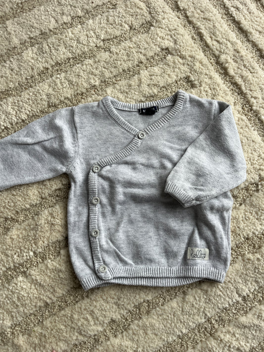 Brassière en maille à manches longues grise « hello » - 3 mois