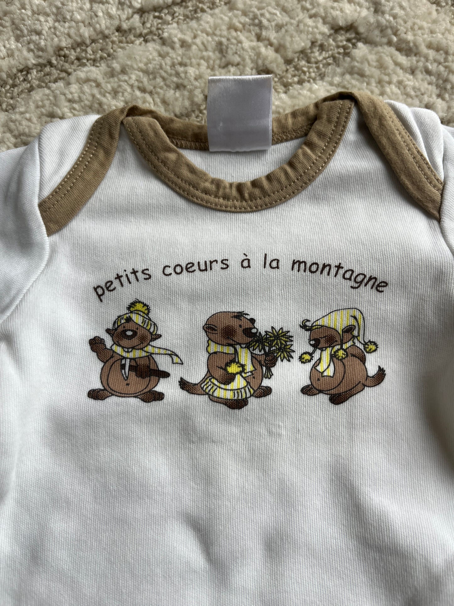Body à manches longues blanc et marron motifs marmottes - 3 mois