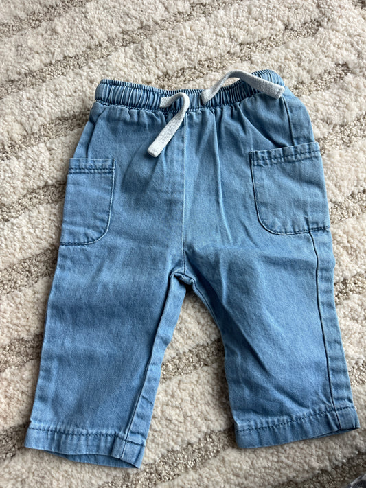 Pantalon léger effet jean bleu clair et cargo - 3 mois