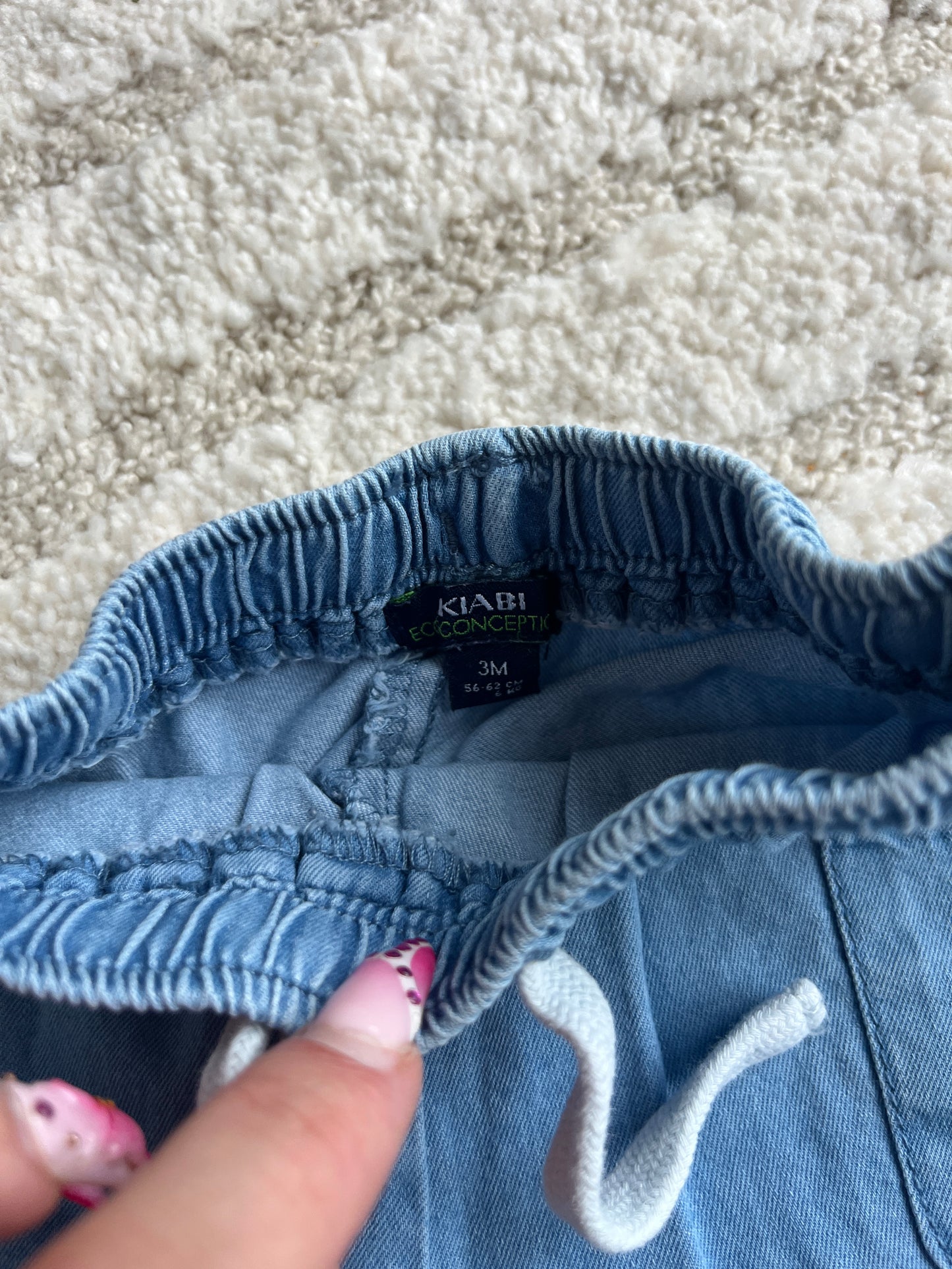 Pantalon léger effet jean bleu clair et cargo - 3 mois