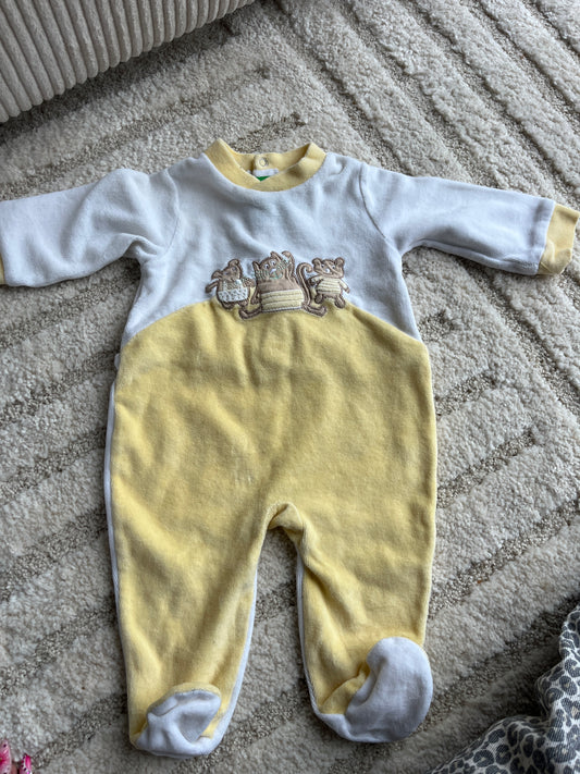 Pyjama velours jaune et blanc chat et souris - 3 mois
