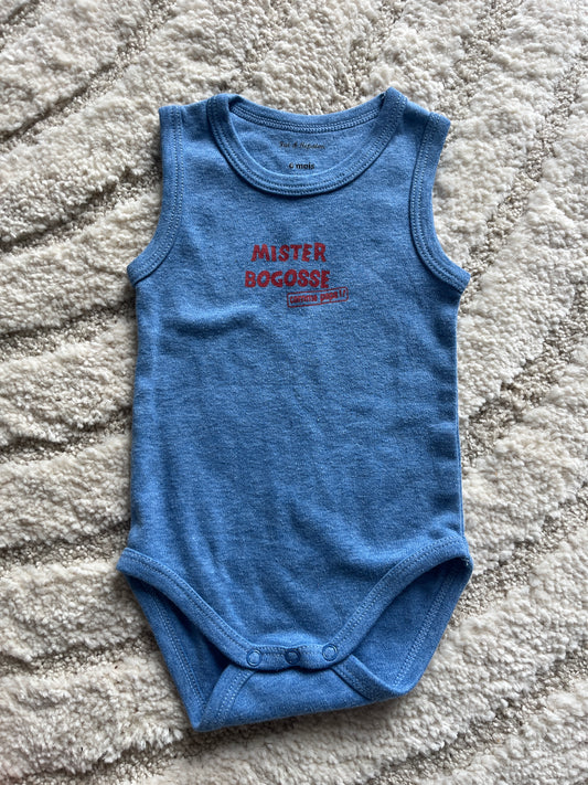 Body sans manches bleu « Mister bogosse comme papa » Pat & Ripaton - 6 mois