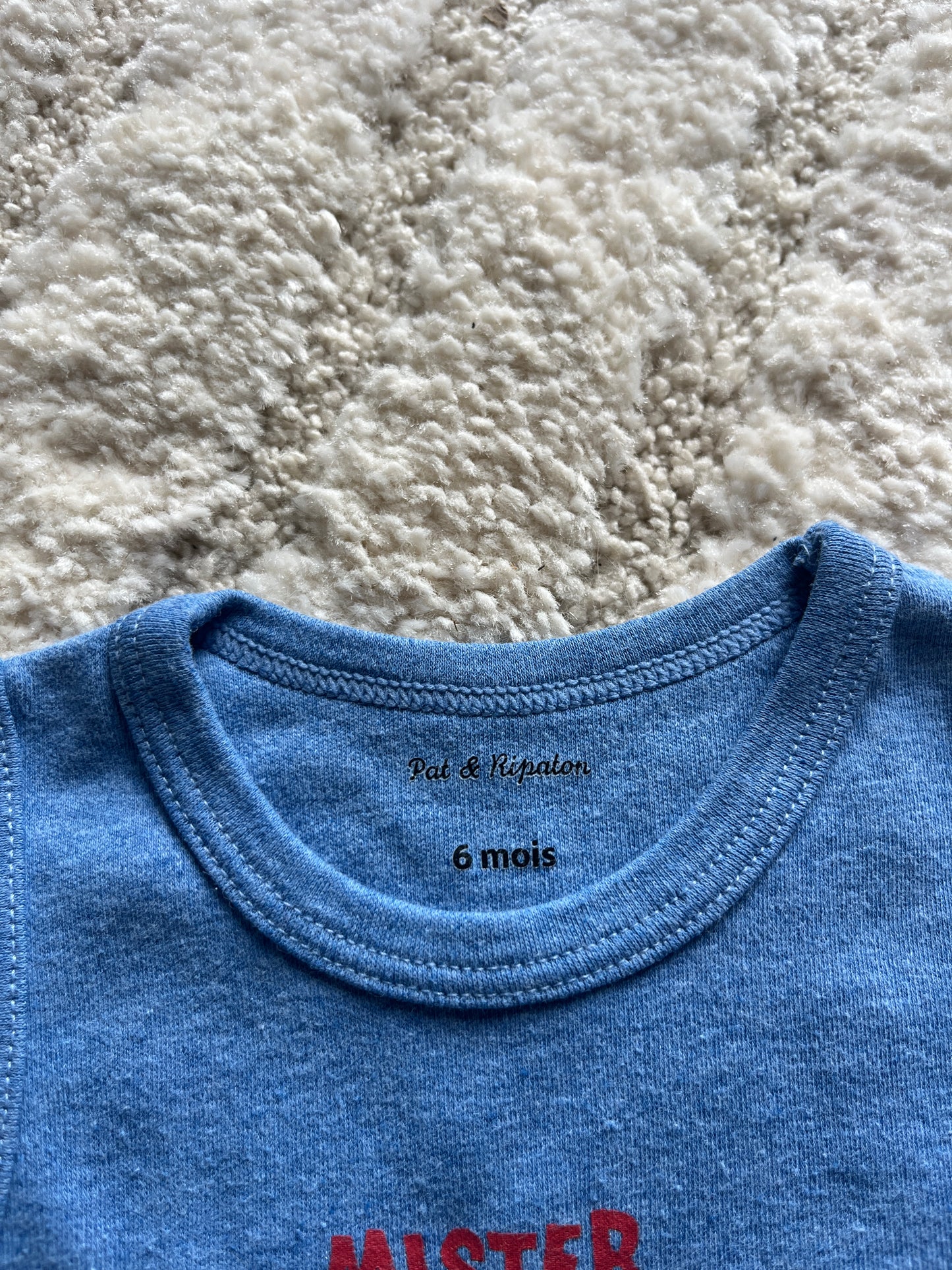 Body sans manches bleu « Mister bogosse comme papa » Pat & Ripaton - 6 mois