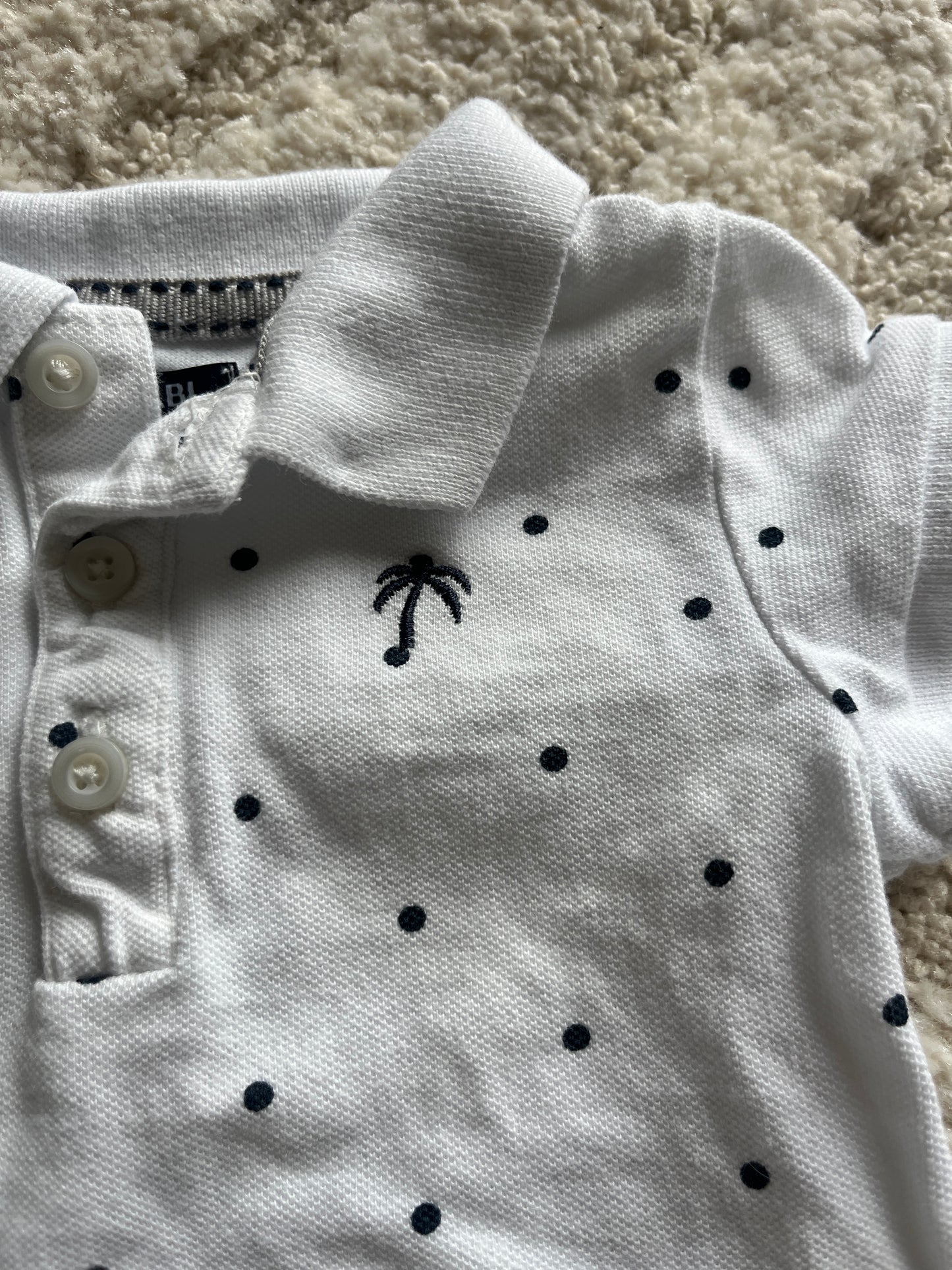Polo à manches courtes blanc motifs palmiers et pois - 6 mois