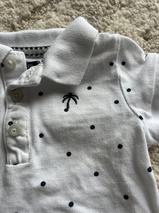 Polo à manches courtes blanc motifs palmiers et pois - 6 mois