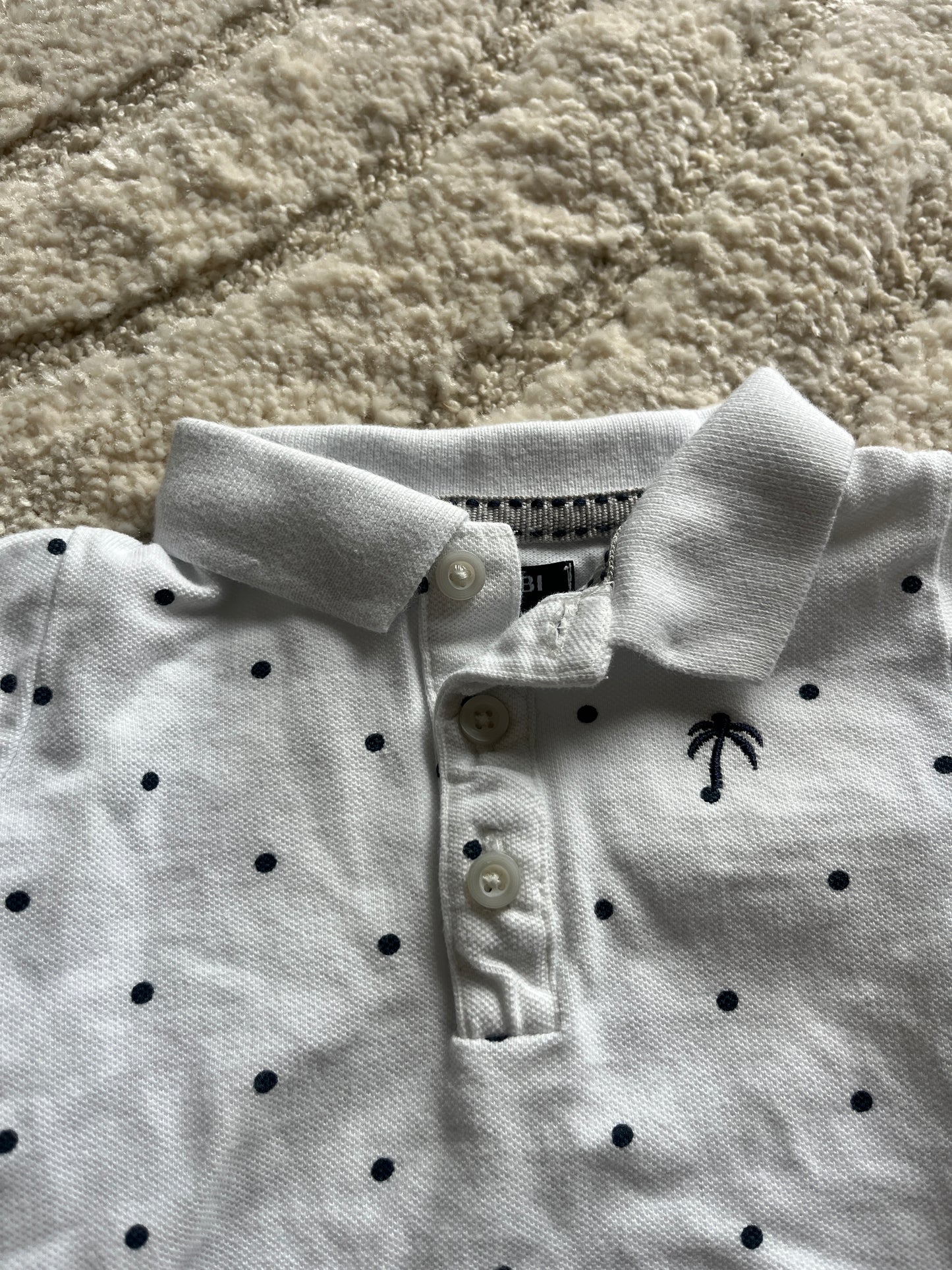 Polo à manches courtes blanc motifs palmiers et pois - 6 mois