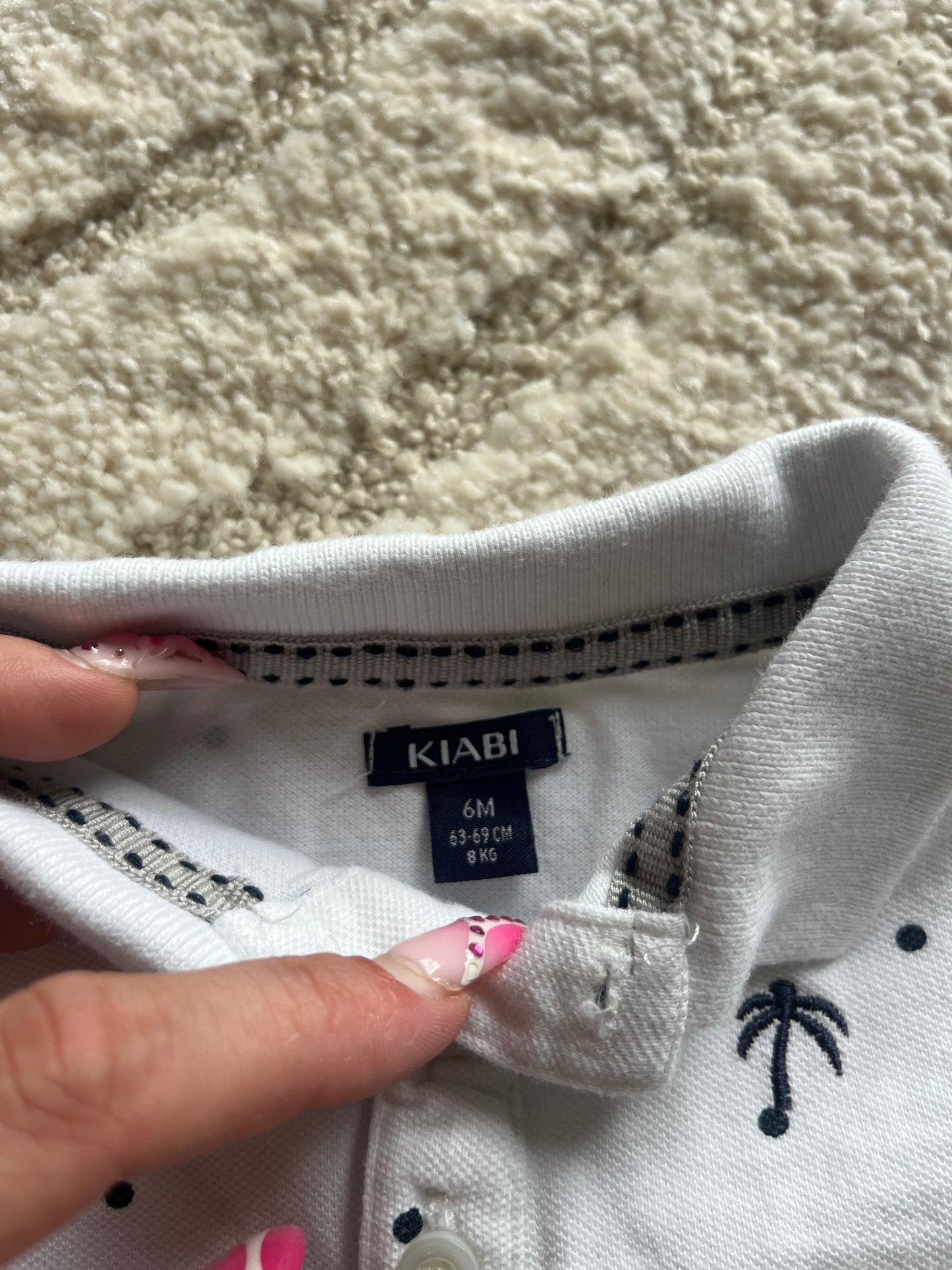 Polo à manches courtes blanc motifs palmiers et pois - 6 mois