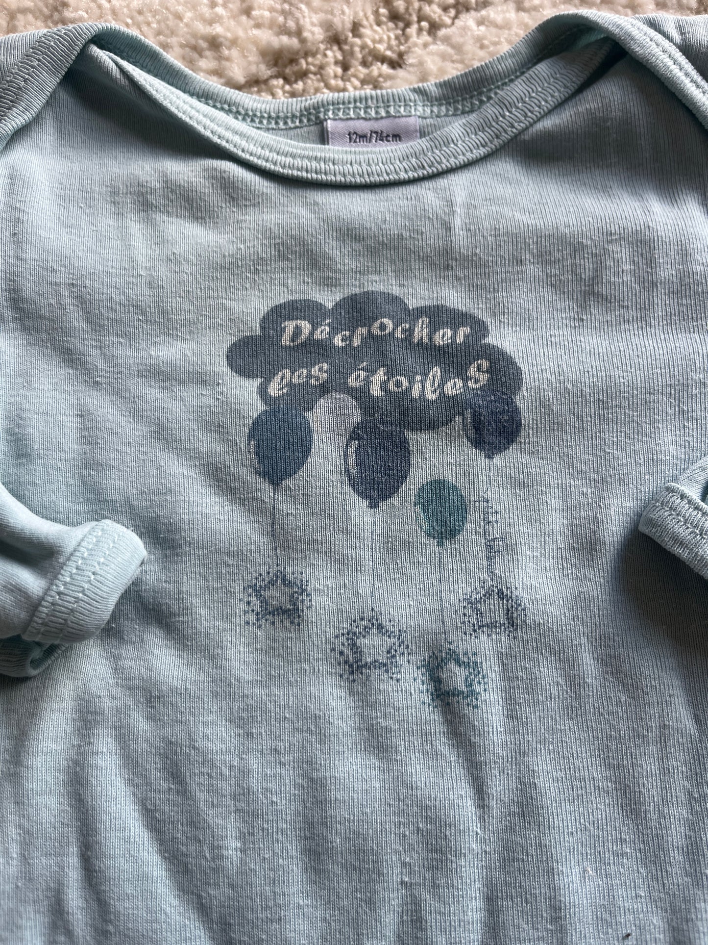 Lot de 2 bodies à manches longues gris et vert « décrocher les étoiles » Petit Bateau - 12 mois