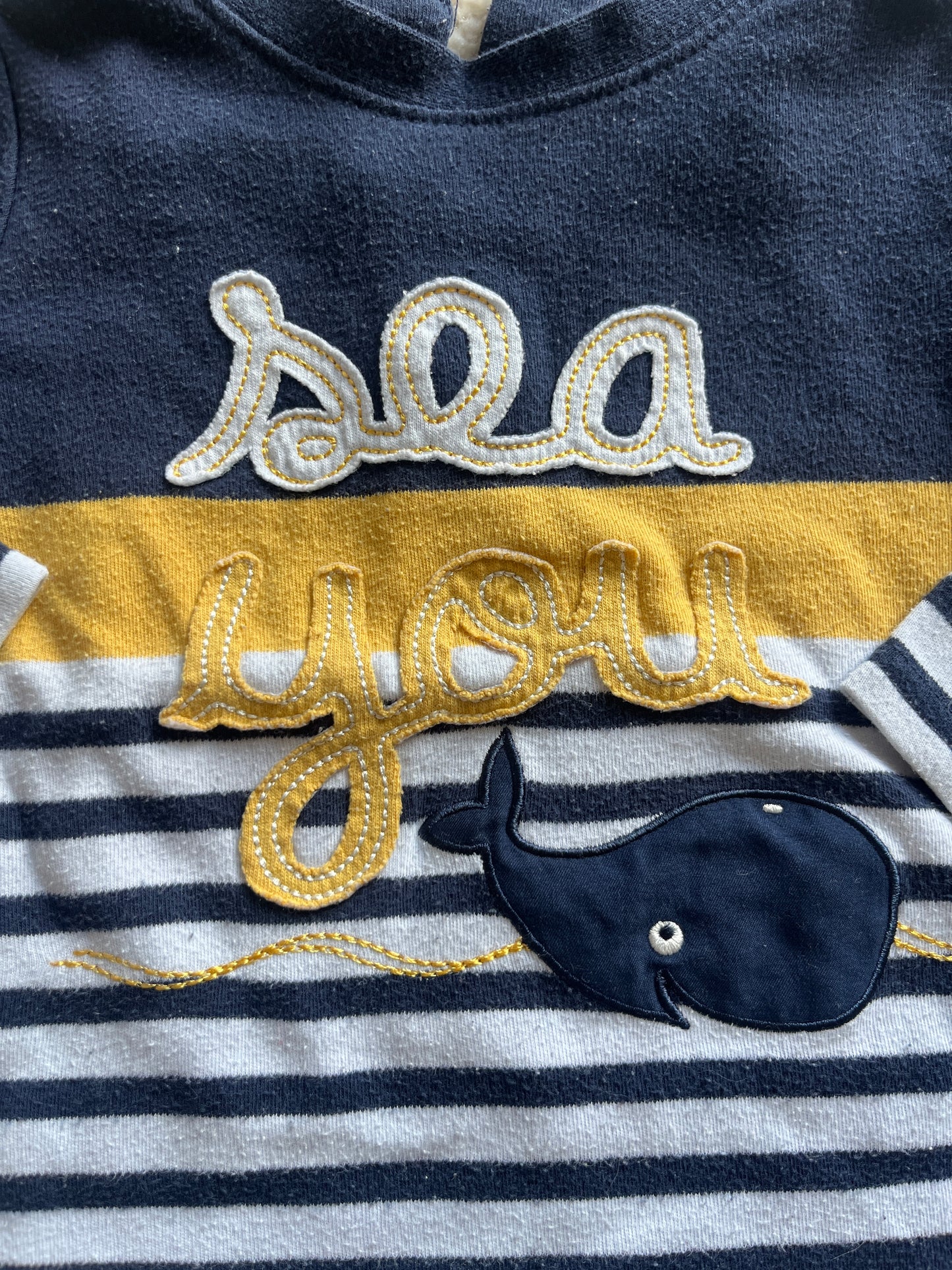 Pull à manches longues bleu marine à rayures « sea you » motif baleine - 12 mois